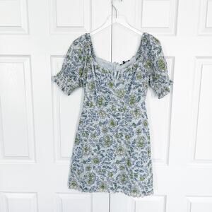 7 For All Mankind Floral Eyelet Lace Mini Dress Blue Green Cottagecore